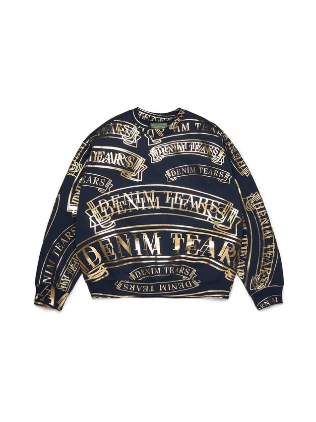 ADG Rundhals-Pullover mit Banner-Print, marineblau