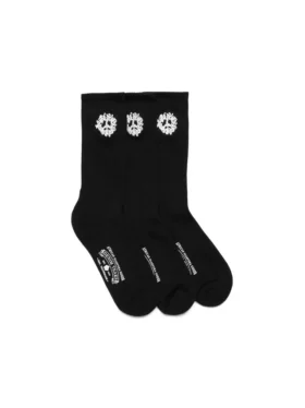 Baumwoll-Socken mit Friedenskranz, 3er-Pack, schwarz