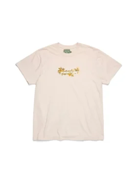 Baumwoll-T-Shirt mit Blumenlogo, hellbraun