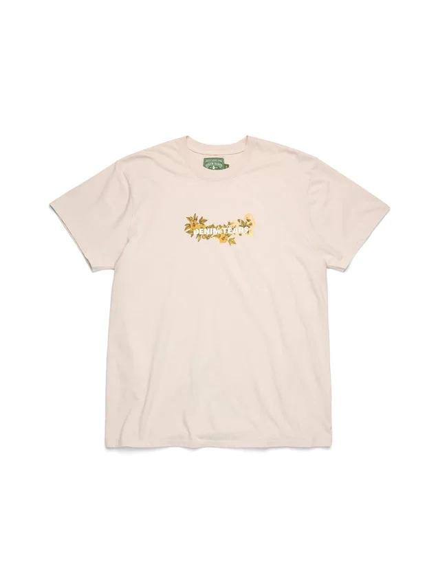 Baumwoll-T-Shirt mit Blumenlogo, hellbraun