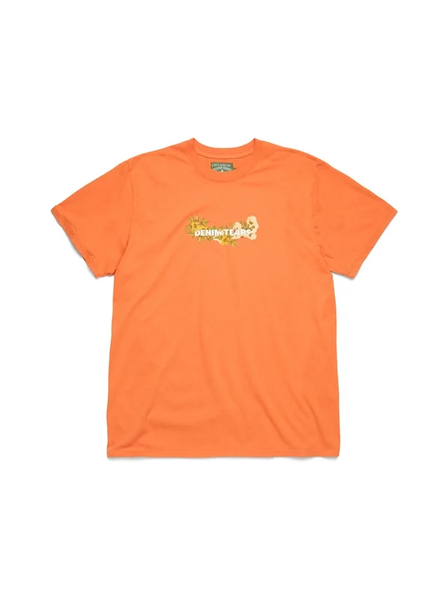Baumwoll-T-Shirt mit Blumenlogo, orange