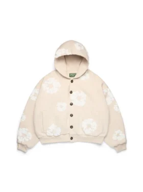 Cotton Wreath Cardigan Hoodie in Oatmeal