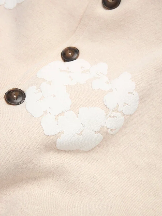 Cotton Wreath Cardigan Hoodie in Oatmeal