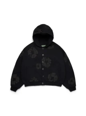 Cotton Wreath Cardigan Hoodie Schwarz