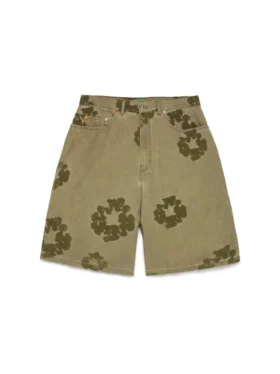 Cotton Wreath Flocked Shorts, Khaki