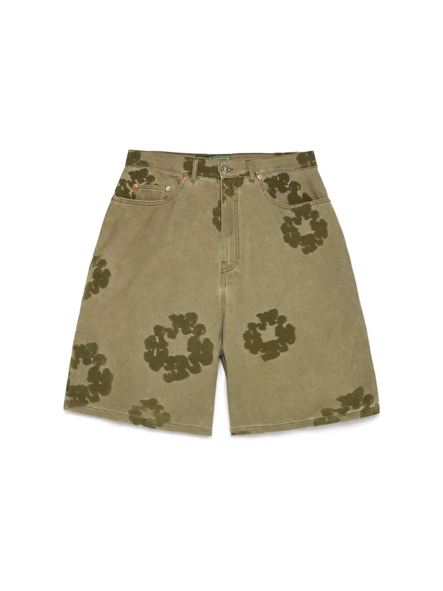 Cotton Wreath Flocked Shorts, Khaki
