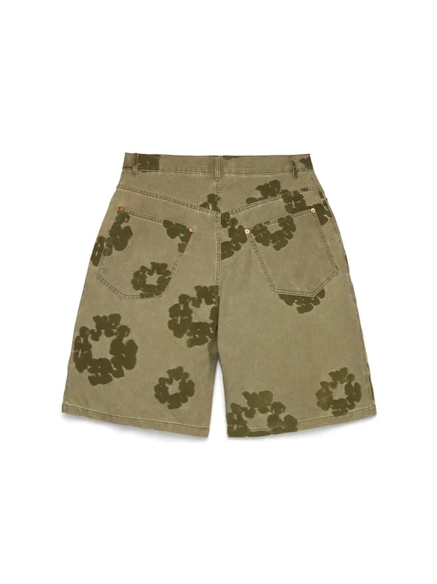 Cotton Wreath Flocked Shorts, Khaki