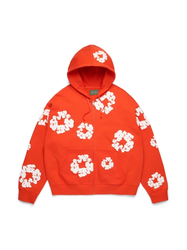 Cotton Wreath Hoodie mit Kranz-Print und Reißverschluss, dunkelorange
