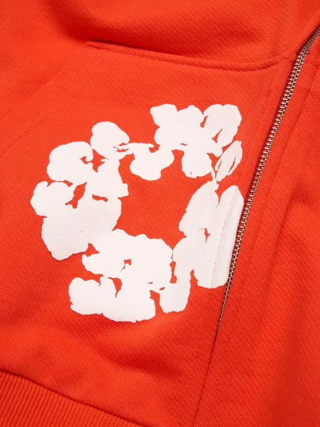 Cotton Wreath Hoodie mit Kranz-Print und Reißverschluss, dunkelorange