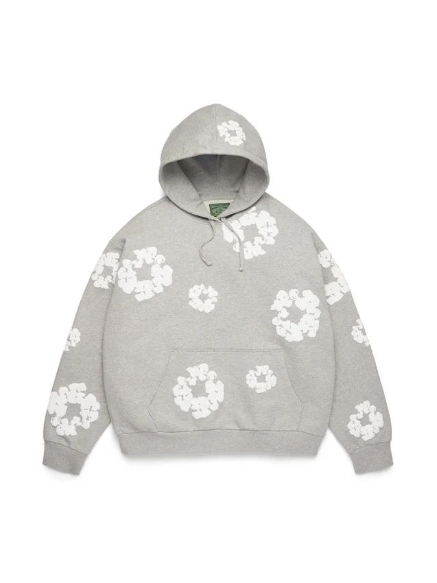 Cotton Wreath Hoodie mit Kranzmotiv, grau