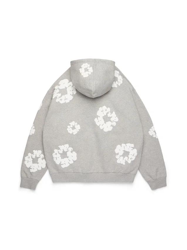 Cotton Wreath Hoodie mit Kranzmotiv, grau