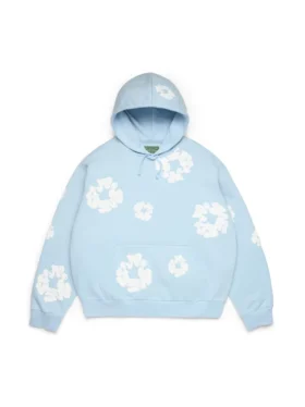 Cotton Wreath Hoodie mit Kranzmotiv in Puderblau