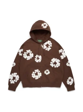 „Cotton Wreath Hoodie“ mit Reißverschluss, dunkelbraun