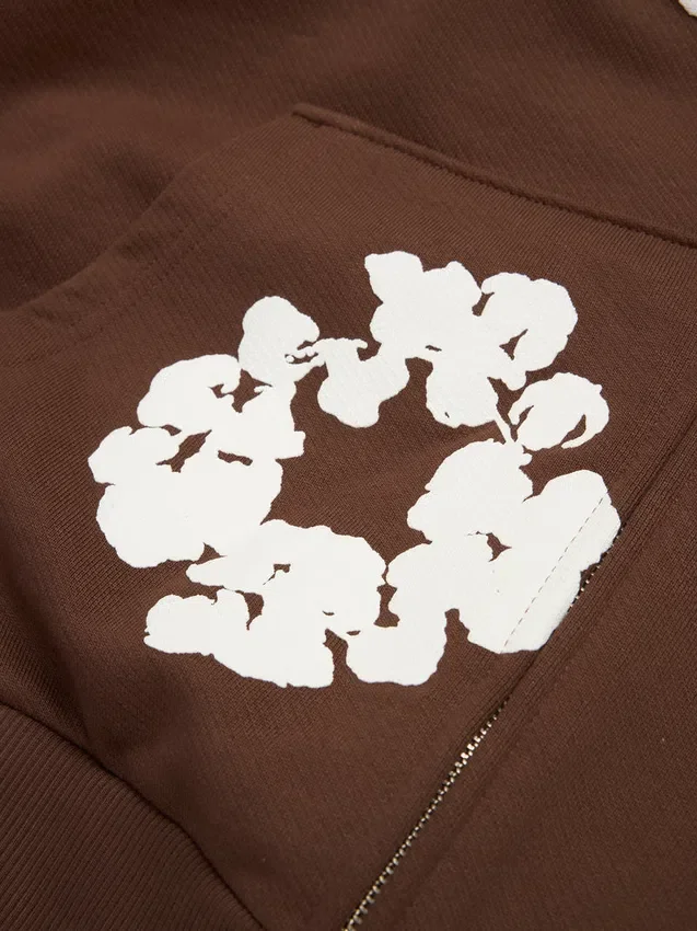 „Cotton Wreath Hoodie“ mit Reißverschluss, dunkelbraun