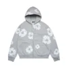Cotton Wreath Hoodie mit Reißverschluss und Baumwollkranz, grau