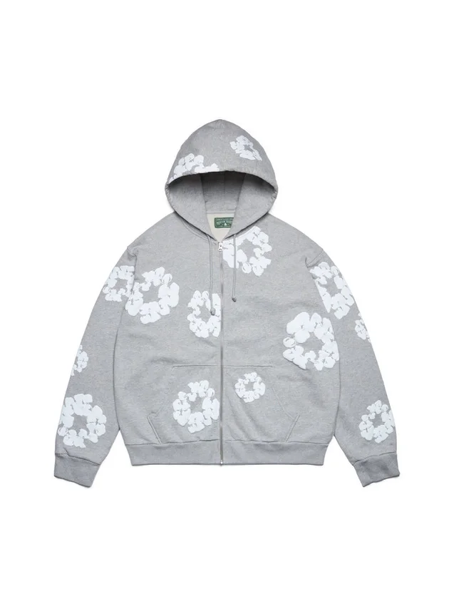 Cotton Wreath Hoodie mit Reißverschluss und Baumwollkranz, grau
