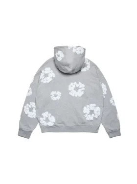 Cotton Wreath Hoodie mit Reißverschluss und Baumwollkranz, grau