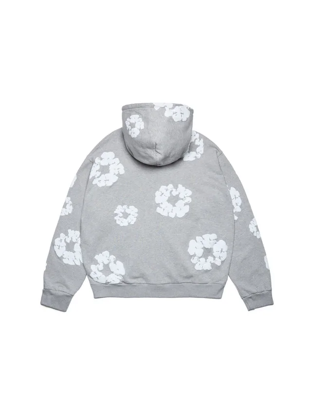 Cotton Wreath Hoodie mit Reißverschluss und Baumwollkranz, grau