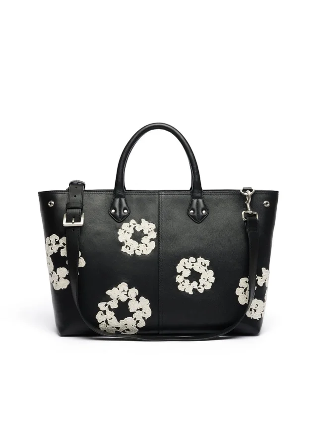 „Cotton Wreath“-Ledertasche, groß