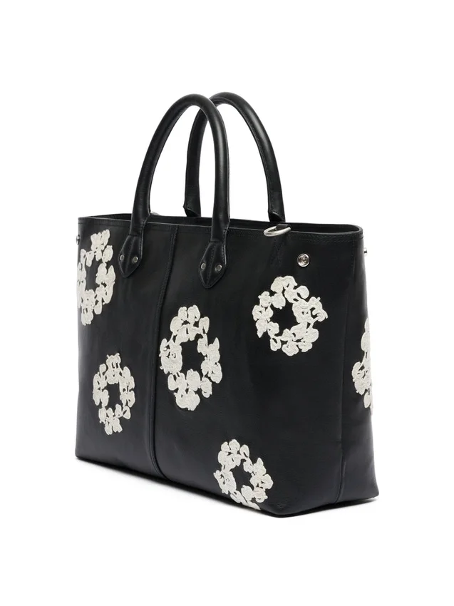 „Cotton Wreath“-Ledertasche, groß