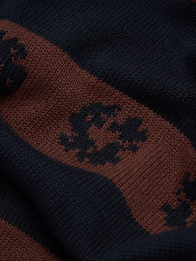 Cotton Wreath-Pullover mit Streifen und Kranzmuster, marineblau/braun