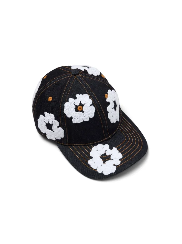 Cotton Wreath Raw Denim Cap, Washed Indigo