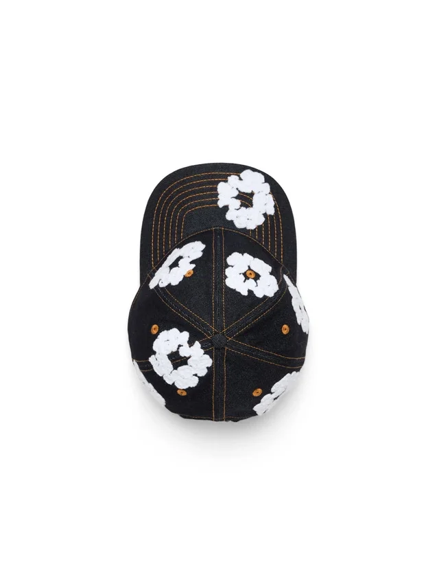 Cotton Wreath Raw Denim Cap, Washed Indigo