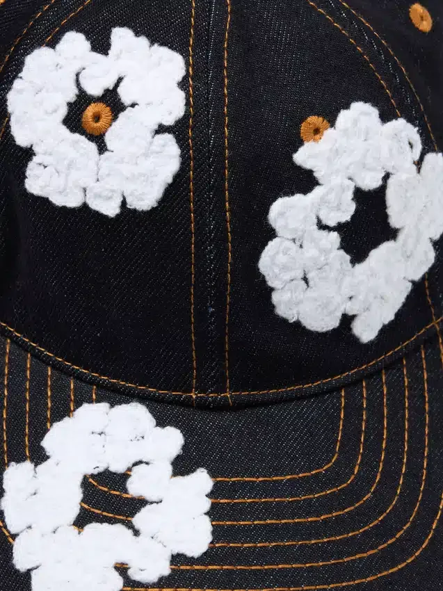 Cotton Wreath Raw Denim Cap, Washed Indigo