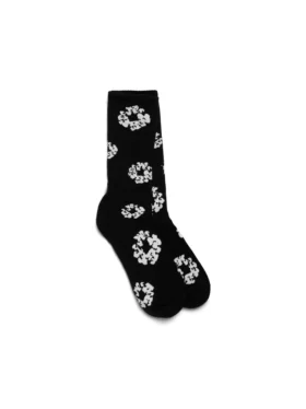Cotton Wreath-Socken mit Kranzmuster, schwarz