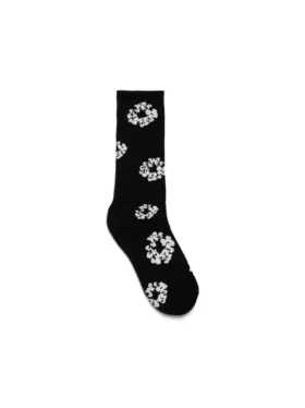 Cotton Wreath-Socken mit Kranzmuster, schwarz