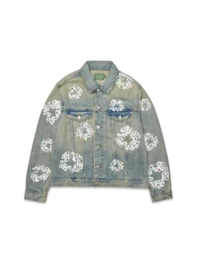Denim-Jacke mit Nieten und Cotton Wreath, Dirty-Wash
