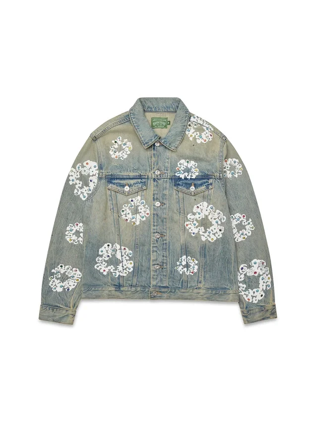 Denim-Jacke mit Nieten und Cotton Wreath, Dirty-Wash