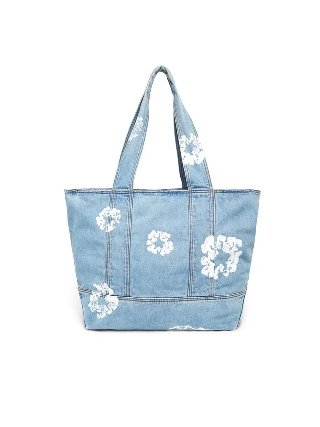 Denim-Shopper „Cotton Wreath“ in heller Waschung