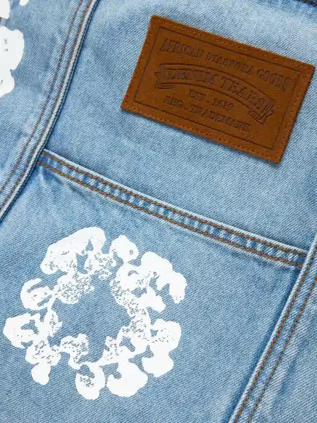 Denim-Shopper „Cotton Wreath“ in heller Waschung