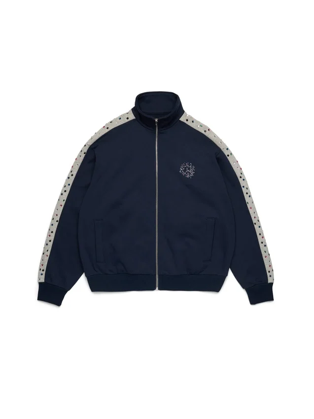 Denim U Fleece-Trainingsjacke mit Strasssteinen, Marineblau