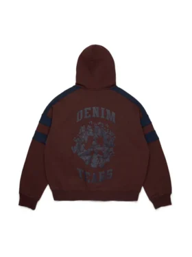 Denim U Hoodie mit Einsätzen und Reißverschluss, braun