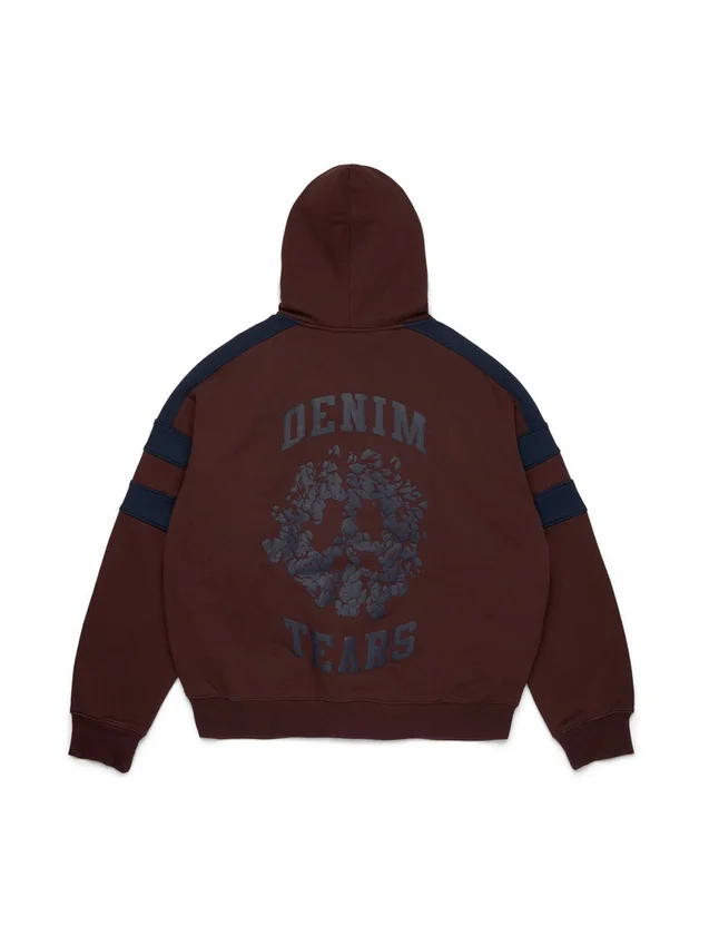 Denim U Hoodie mit Einsätzen und Reißverschluss, braun