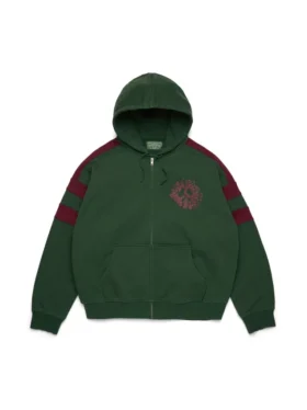 Denim U Hoodie mit Einsätzen und Reißverschluss, grün