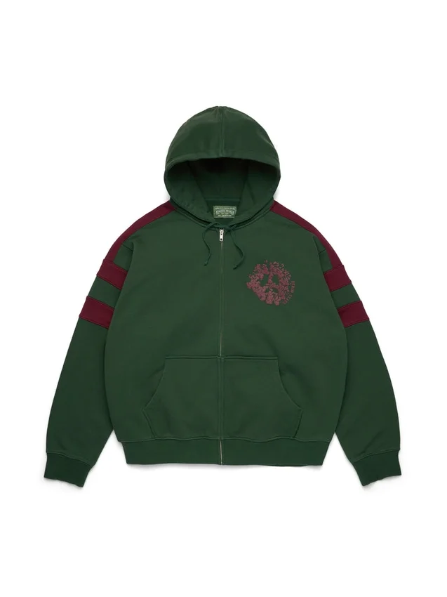 Denim U Hoodie mit Einsätzen und Reißverschluss, grün