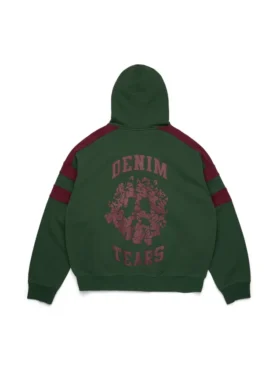 Denim U Hoodie mit Einsätzen und Reißverschluss, grün