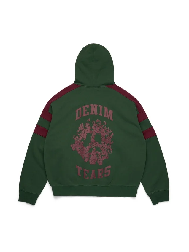 Denim U Hoodie mit Einsätzen und Reißverschluss, grün