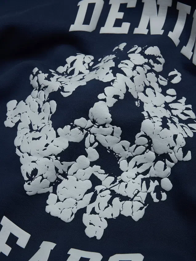 Denim U Hoodie mit Einsätzen und Reißverschluss, marineblau