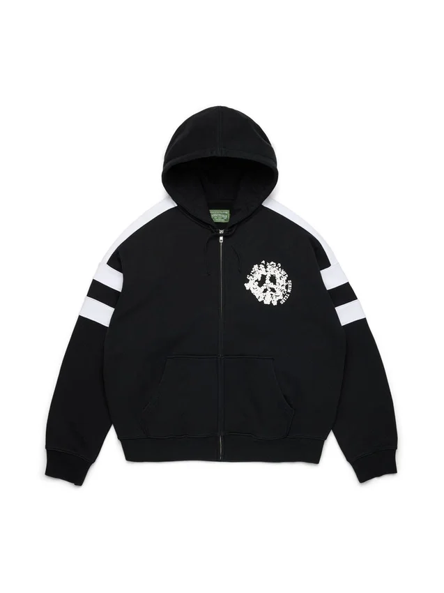 Denim U Hoodie mit Einsätzen und Reißverschluss, schwarz