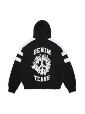 Denim U Hoodie mit Einsätzen und Reißverschluss, schwarz