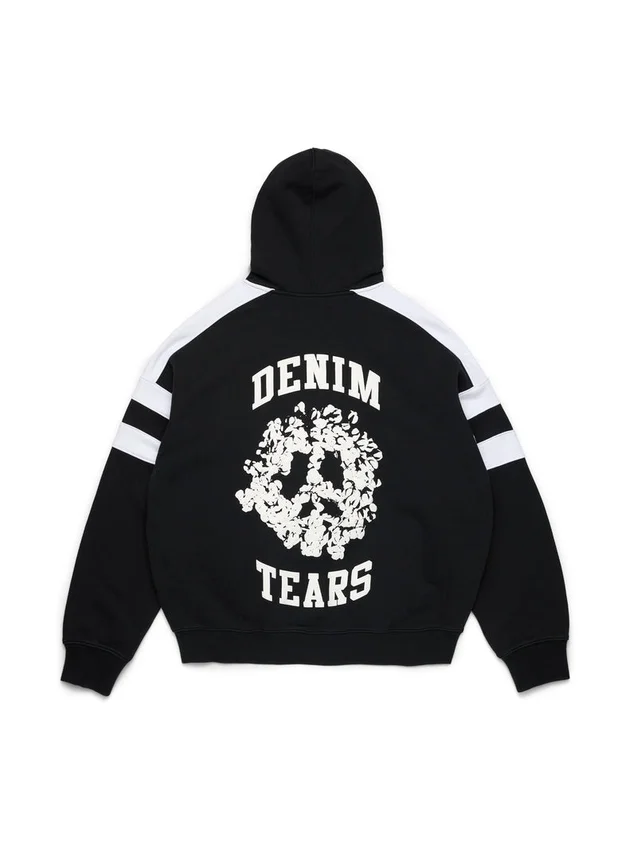 Denim U Hoodie mit Einsätzen und Reißverschluss, schwarz