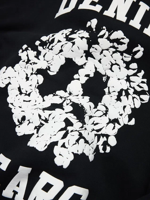 Denim U Hoodie mit Einsätzen und Reißverschluss, schwarz