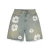 Dirty Wash Cotton Wreath Denim Shorts