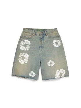 Dirty Wash Cotton Wreath Denim Shorts