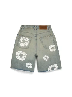 Dirty Wash Cotton Wreath Denim Shorts