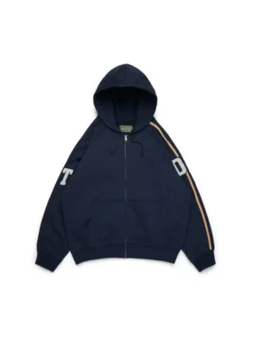 DT Chenille-Patch-Kapuzenpullover mit Reißverschluss, blau